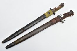 TWO WORLD WAR 1/2 RIFLE BAYONETS AND SCABBARDS, to include US Army 1917 pattern Remington brand