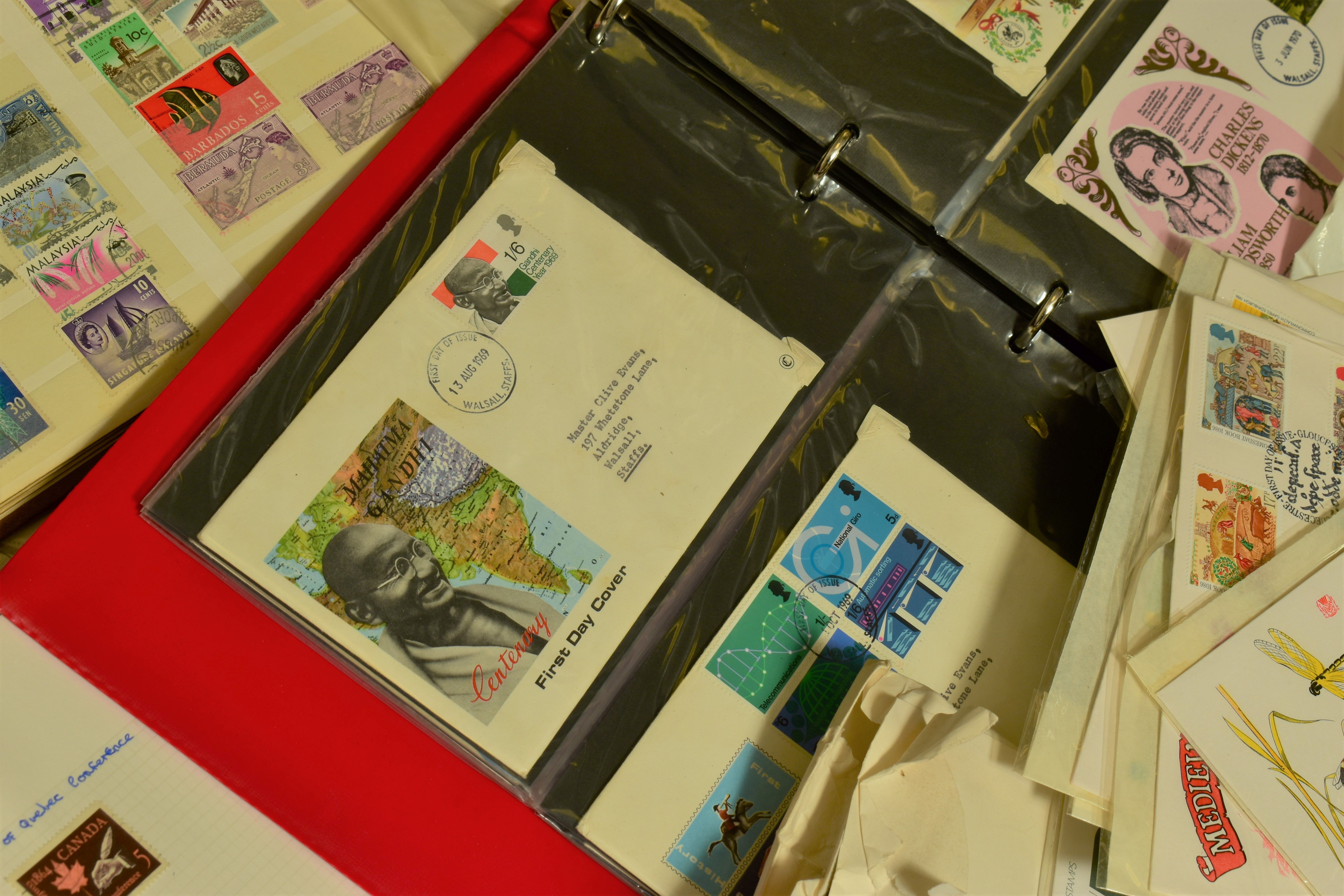 WELL FILLED BOX OF STAMPS, often as covers in six albums and loose in packets, we note 1970s-80s - Image 7 of 10