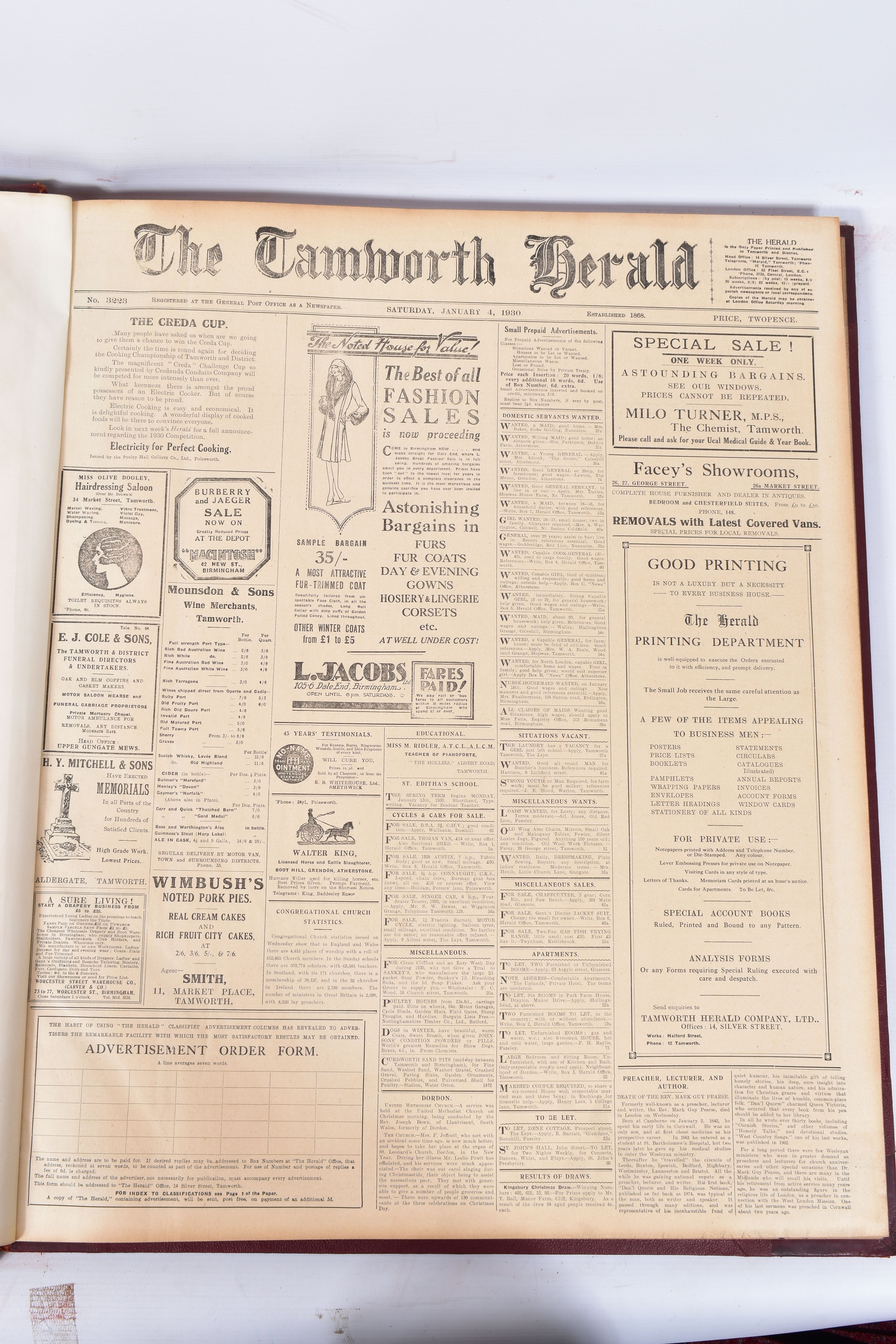 THE TAMWORTH HERALD, an Archive of the Tamworth Herald Newspaper from 1930, the newspapers are bound