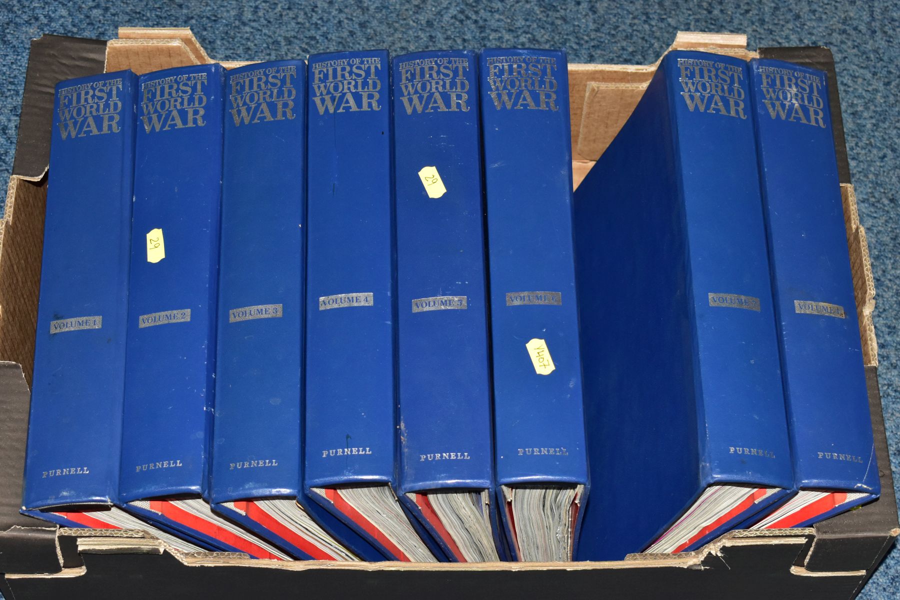 EIGHT ORIGINAL BINDERS CONTAINING COPIES OF 'HISTORY OF THE FIRST WORLD WAR', by Purnell, binders