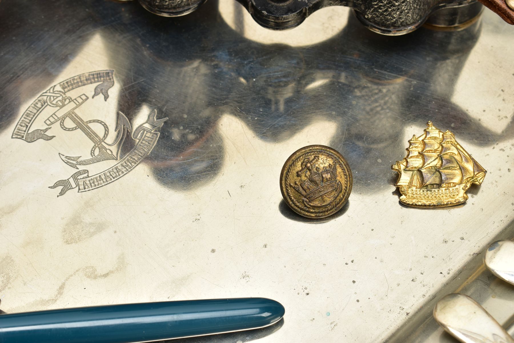 AN ACCUMULATION OF MERCHANT NAVY ITEMS, as follows, large Mappin and Webb Tray with Anchor logo in - Image 7 of 12