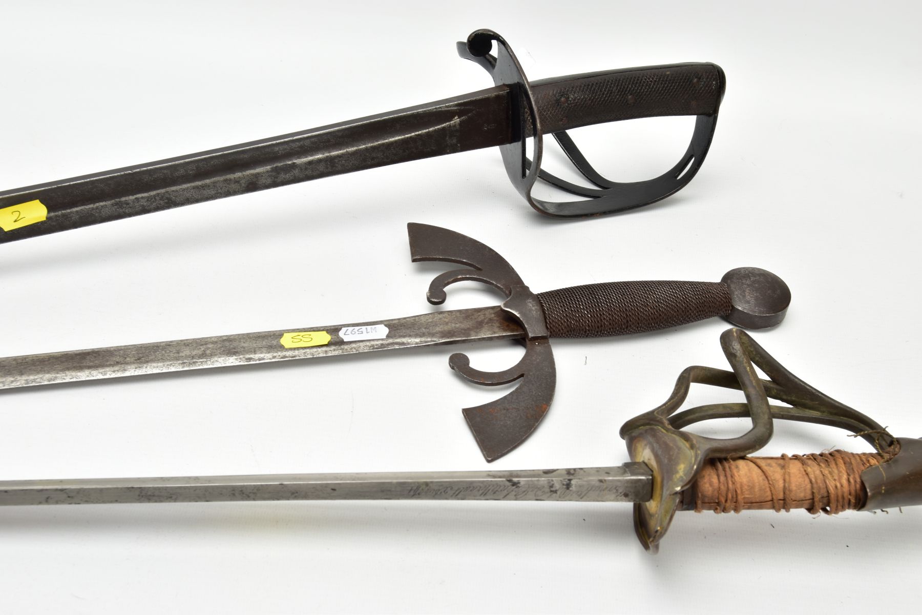 THREE MILITARY SWORDS, a Medieval style sword with ornate cross guard, blade marked Toledo, a French - Image 10 of 14