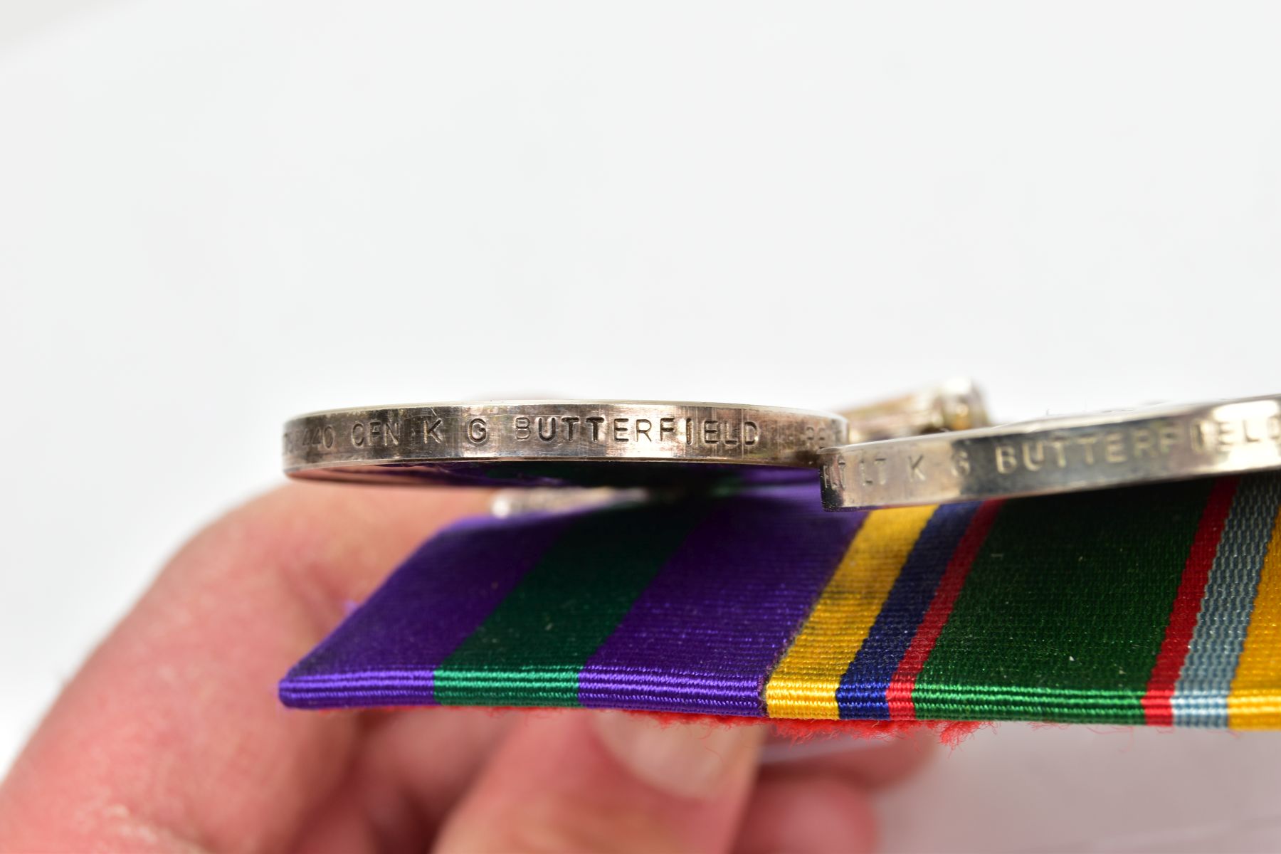 GENERAL SERVICE(CANAL ZONE BAR) & CADET FORCES MEDAL PAIR, on a jacket pocket wearing slide, GSM - Image 4 of 6