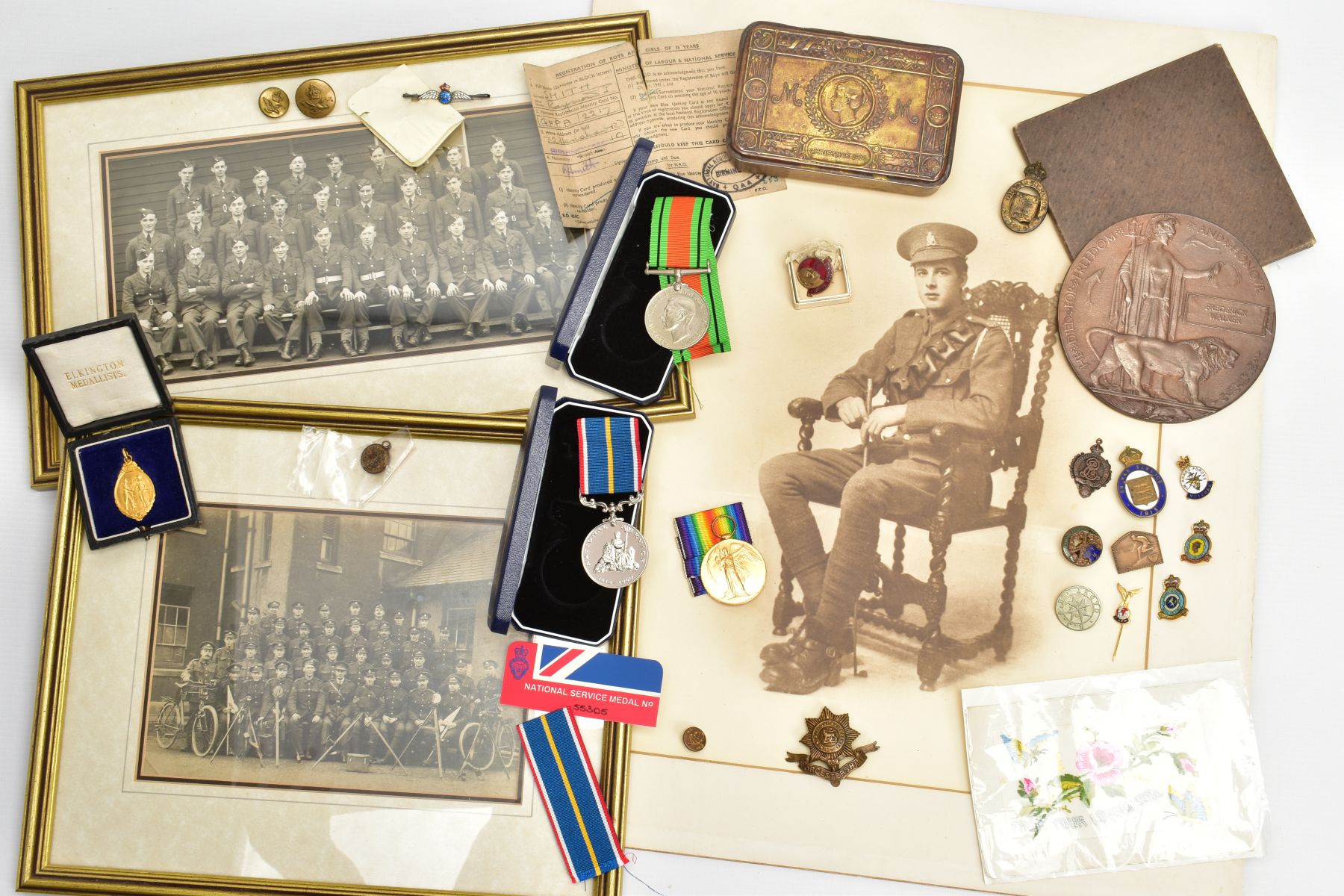 A WORLD WAR ONE ARCHIVE OF MEDALS, DEATH PLAQUE, PHOTOS, etc to include, WWI Victory Medal named