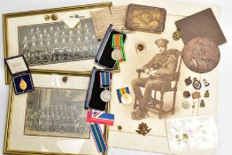 A WORLD WAR ONE ARCHIVE OF MEDALS, DEATH PLAQUE, PHOTOS, etc to include, WWI Victory Medal named