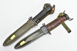 TWO WORLD WAR 2 ERA US ARMY BAYONETS, M4 with canvas/metal scabbard, marked US M4, scabbard marked