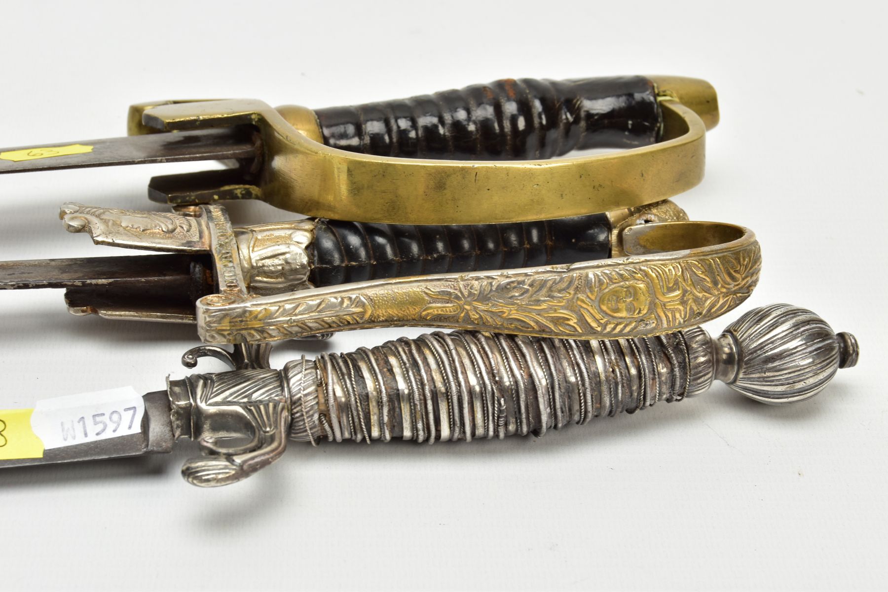 THREE SWORDS BELIEVED 19TH Century, a white metal ornate grip and cross guard blade tip broken, - Image 12 of 12