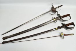 FOUR BLADED WEAPONS to include a Spanish Medieval style sword with Carlos III markings and Toledo to
