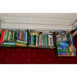 CRICKET BOOKS, four boxes containing approximately 145-150 hardback and paperback titles to