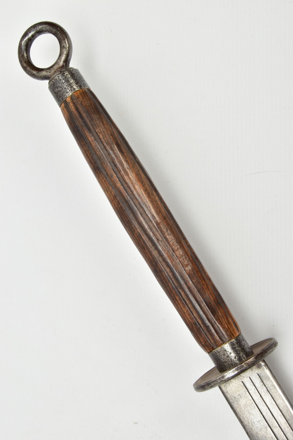 A BELIEVED ORIENTAL(CHINESE) double handed short sword, broad curved blade approximately 48cm wooden - Image 2 of 7