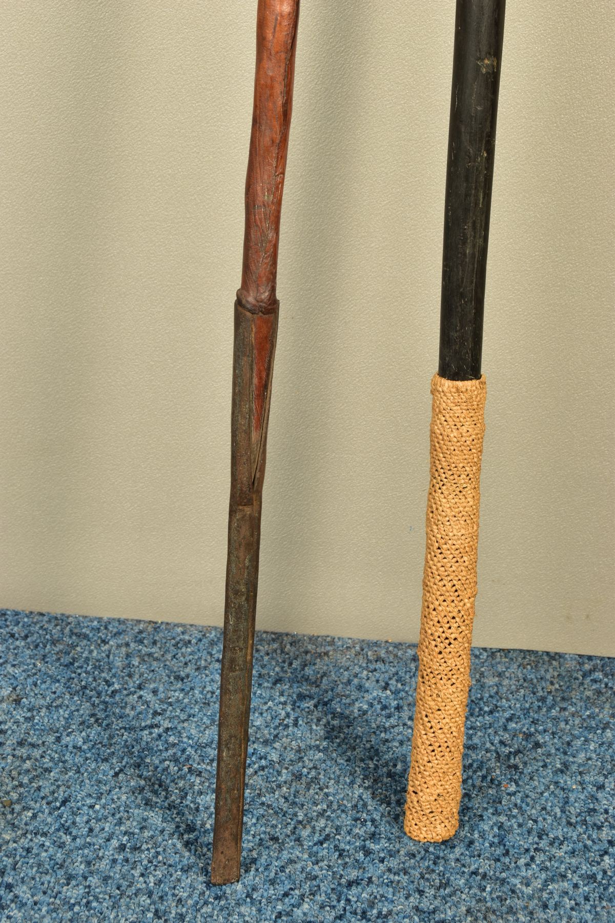 TWO PIECES OF POSSIBLY AFRICAN TRIBAL WEAPONRY, mainly wooden construction with metal parts added, - Image 5 of 9