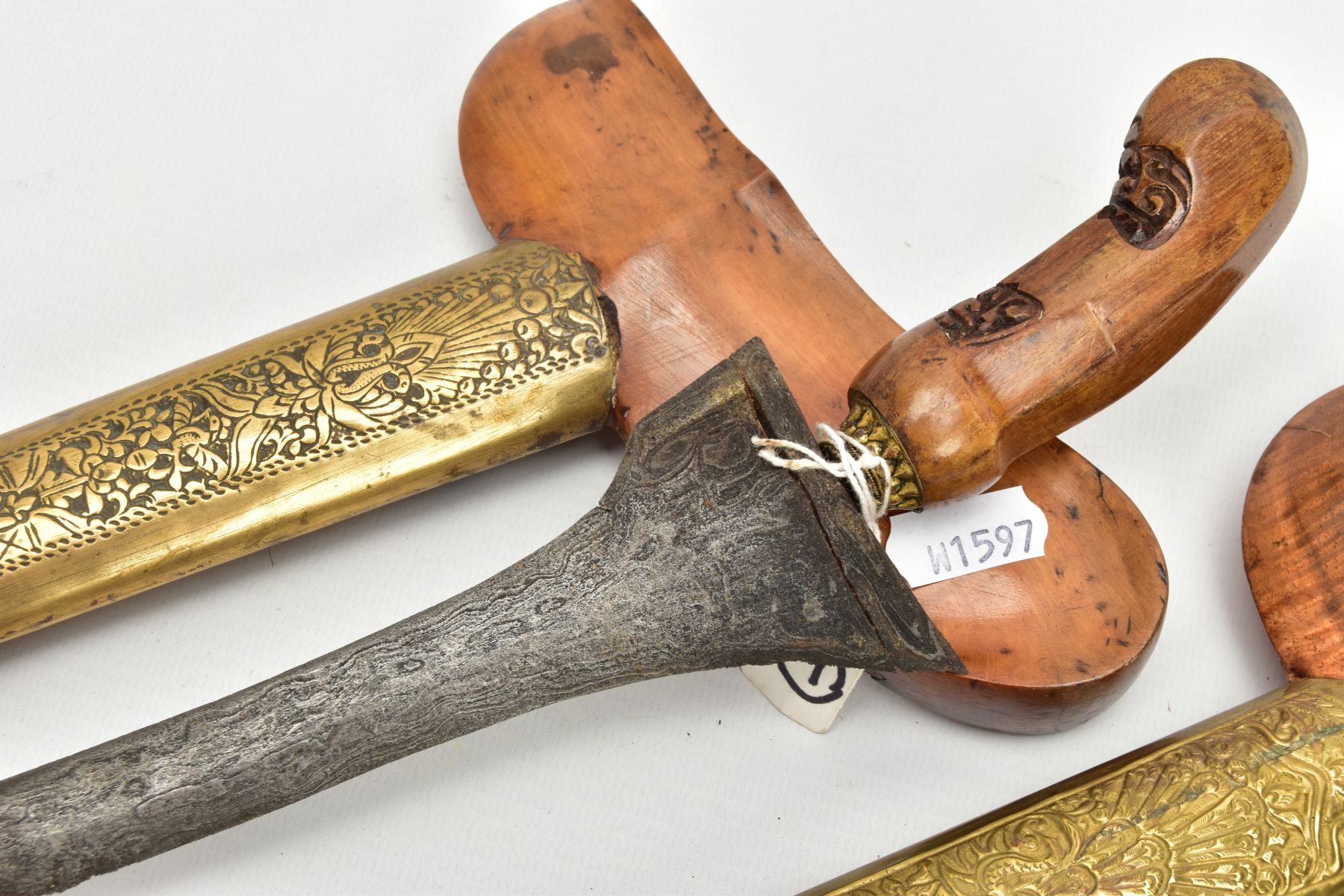 TWO MALAY/INDONESIAN KRIS DAGGERS, possibly a pair, ornate metal sheaths(warangka) carved wooden - Image 5 of 9