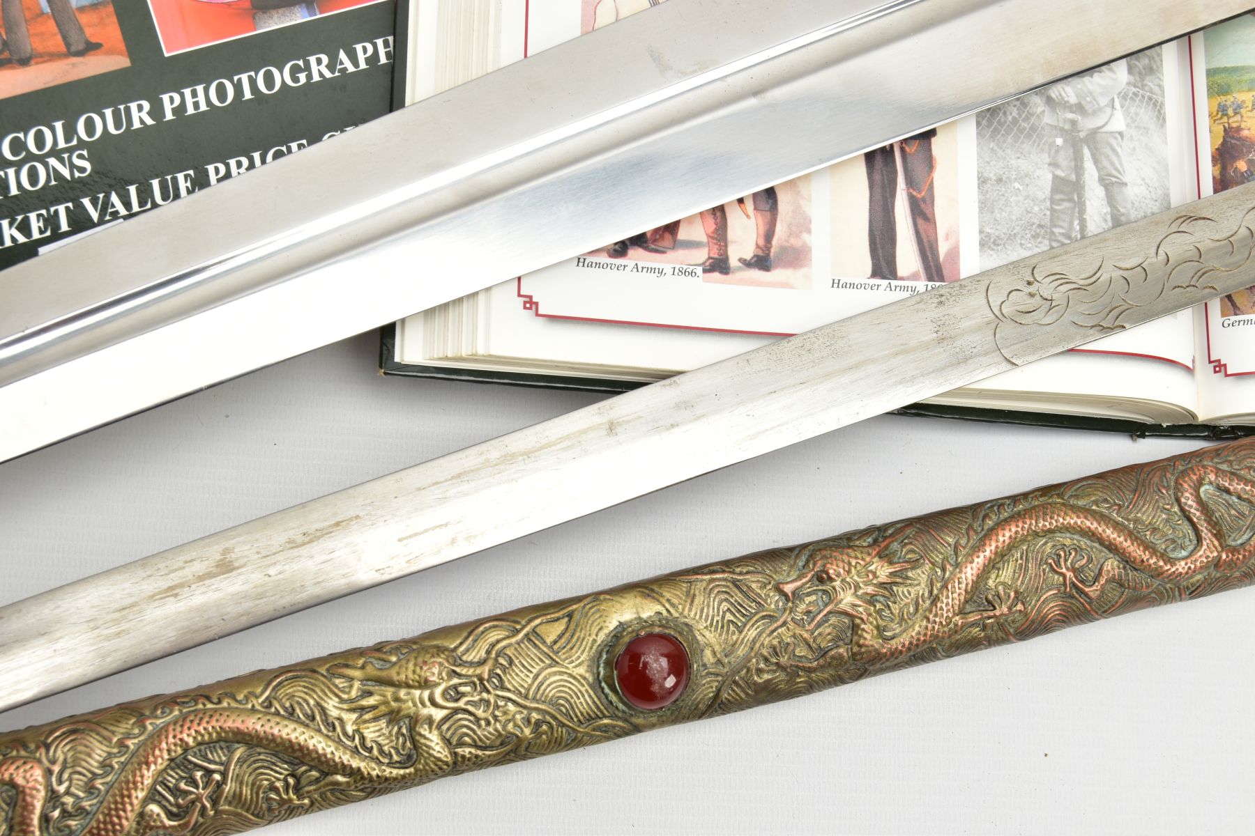 TWO SWORDS one being a modern replica, an Oriental? possibly Chinese, very ornate scabbard, inlaid - Image 5 of 11