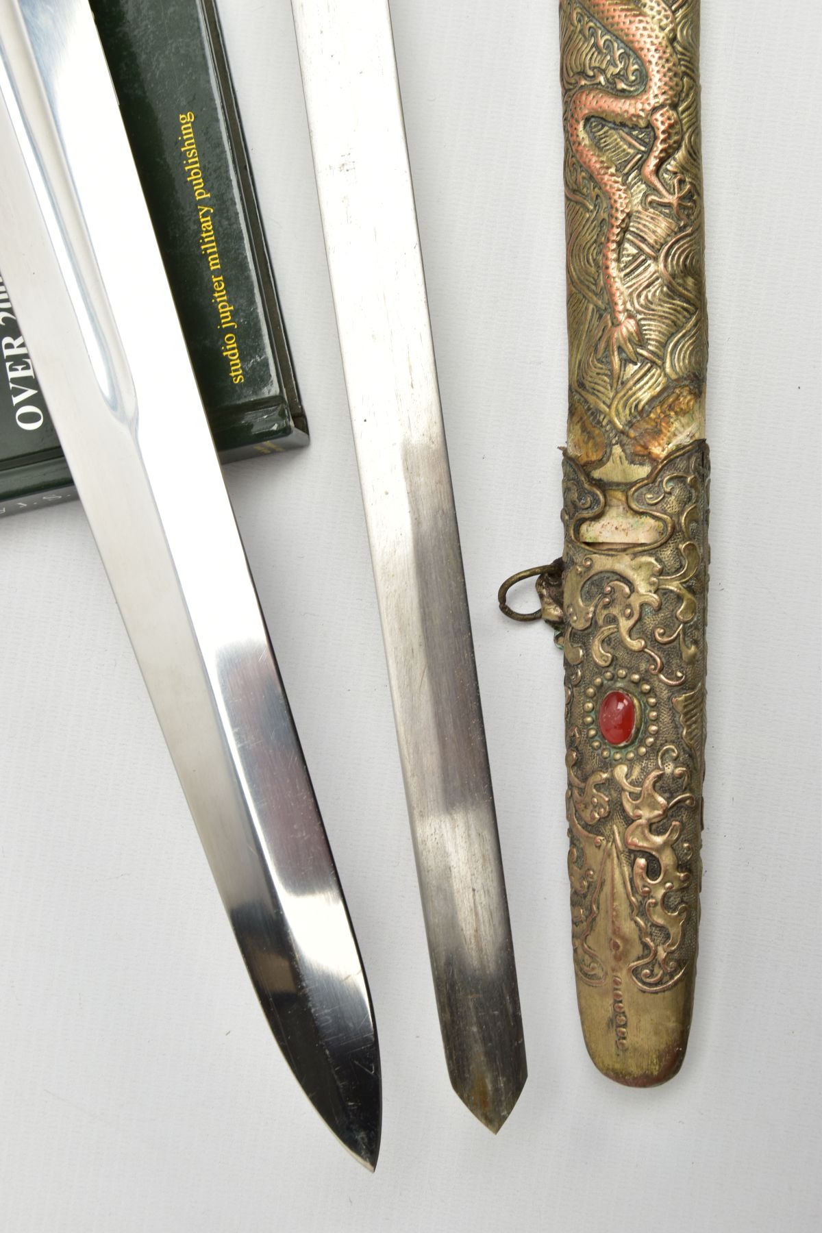 TWO SWORDS one being a modern replica, an Oriental? possibly Chinese, very ornate scabbard, inlaid - Image 3 of 11