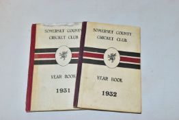 CRICKET YEARBOOKS - SOMERSET, Two Somerset County Cricket Club Yearbooks, 1931 and 1932, original