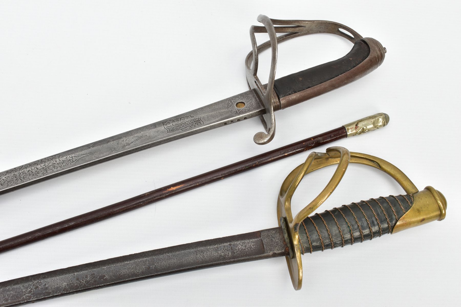 TWO MILITARY SWORDS AND OFFICERS SWAGGER STICK, a Royal Artillery officers sword by Henry - Image 2 of 21