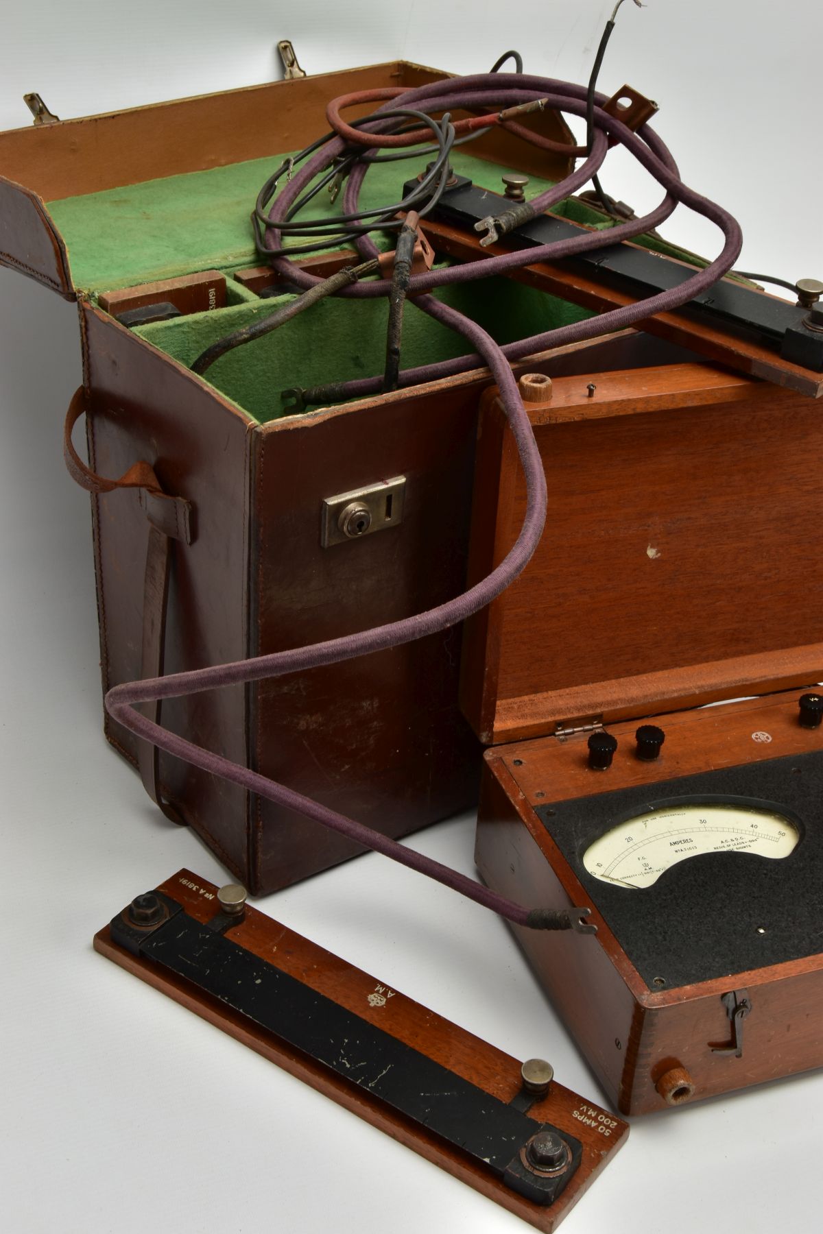 A BOXED ORIGINAL AIR MINISTRY (RAF) Ampheres and volts meter in leather carrying case, together with - Image 3 of 7