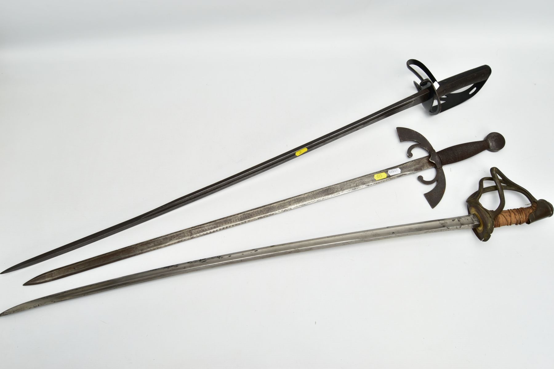 THREE MILITARY SWORDS, a Medieval style sword with ornate cross guard, blade marked Toledo, a French - Image 8 of 14