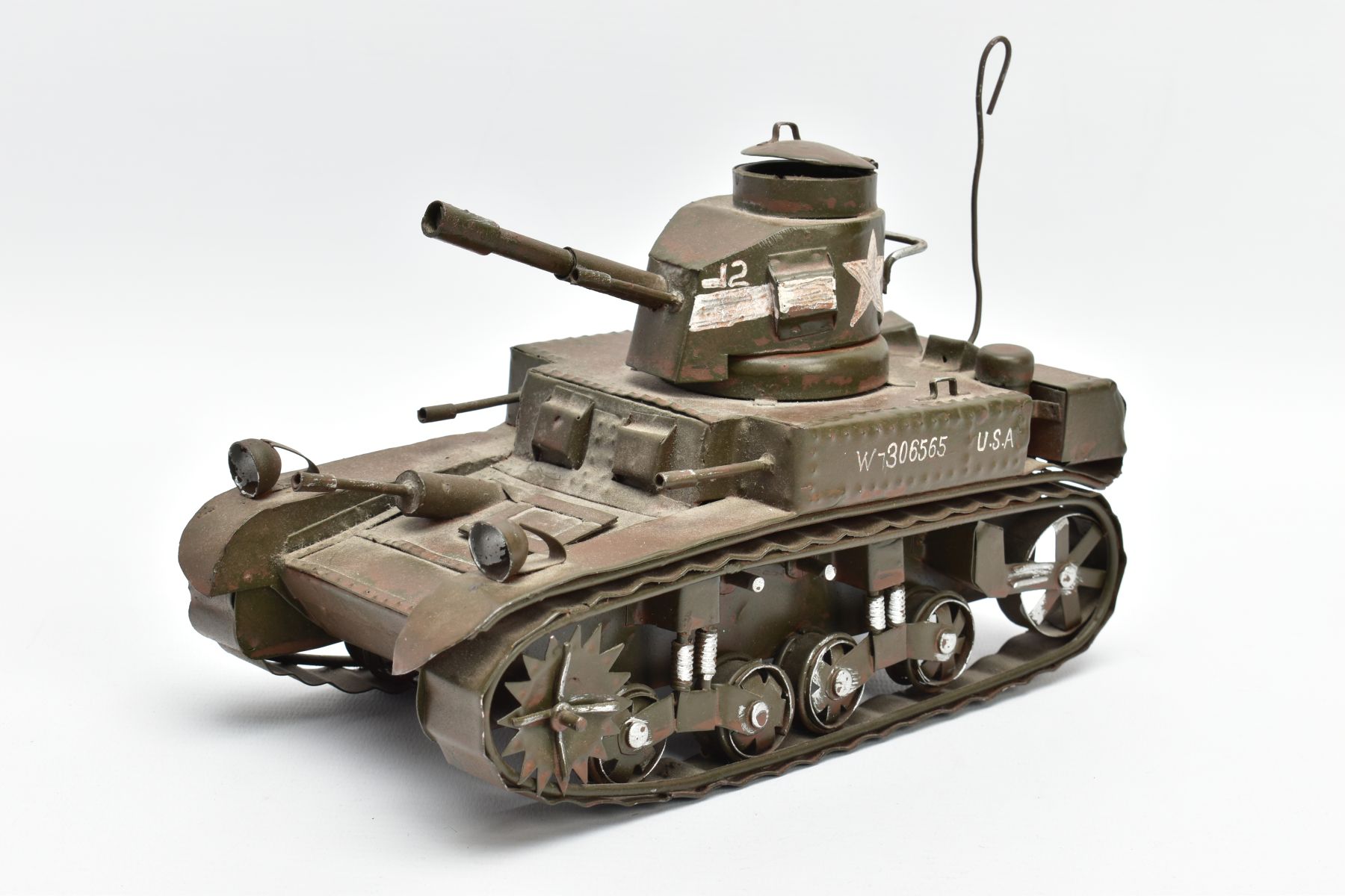 A SCRATCH HANDBUILT METAL MODEL, of a WWII period US Tank, in the style of an M3 Stuart tank, the