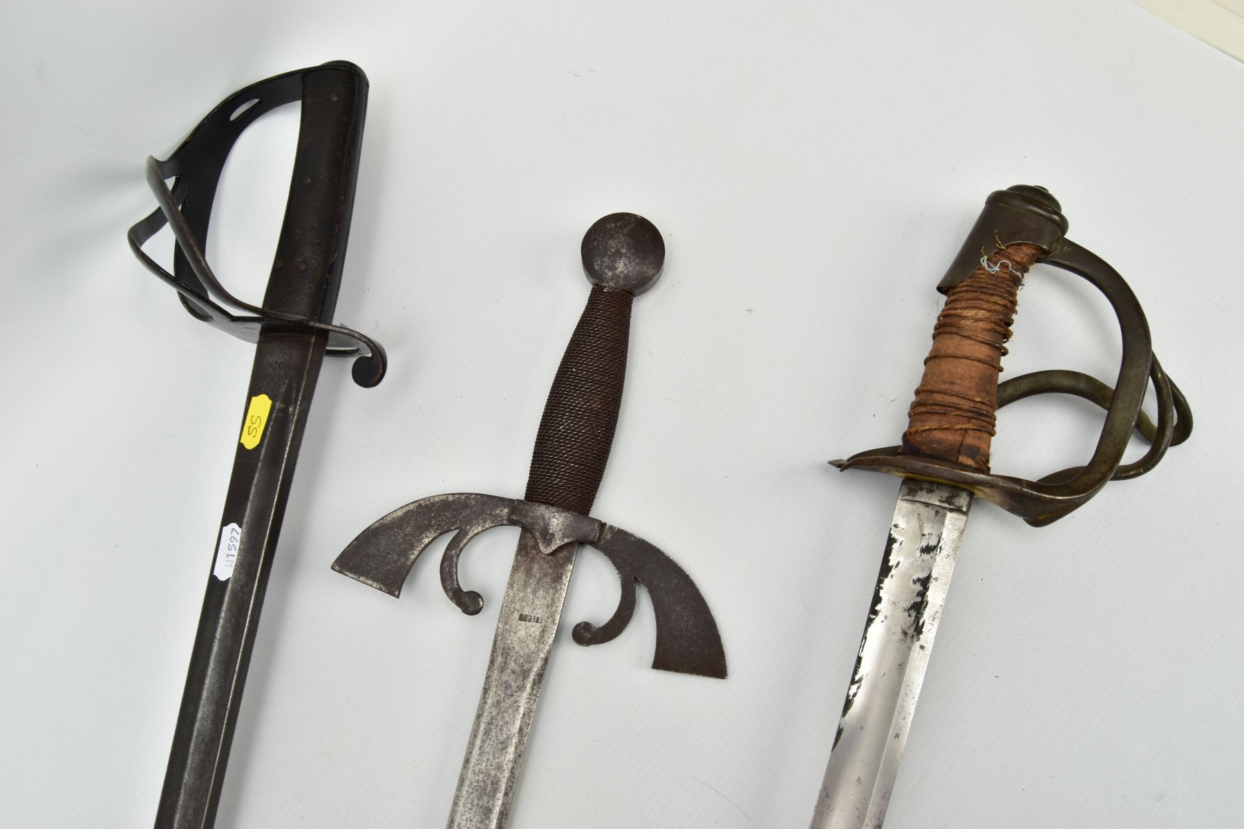 THREE MILITARY SWORDS, a Medieval style sword with ornate cross guard, blade marked Toledo, a French - Image 3 of 14