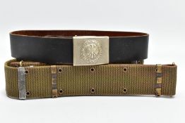 GERMAN POST WWII BUNDESWEHR ARMY BELT BUCKLE, with leather belt, the buckle is one piece face
