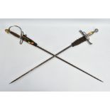 TWO MILITARY STYLE SWORDS, both appear to have been hand made in construction, narrow rapier style