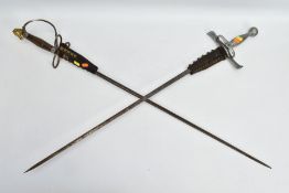 TWO MILITARY STYLE SWORDS, both appear to have been hand made in construction, narrow rapier style