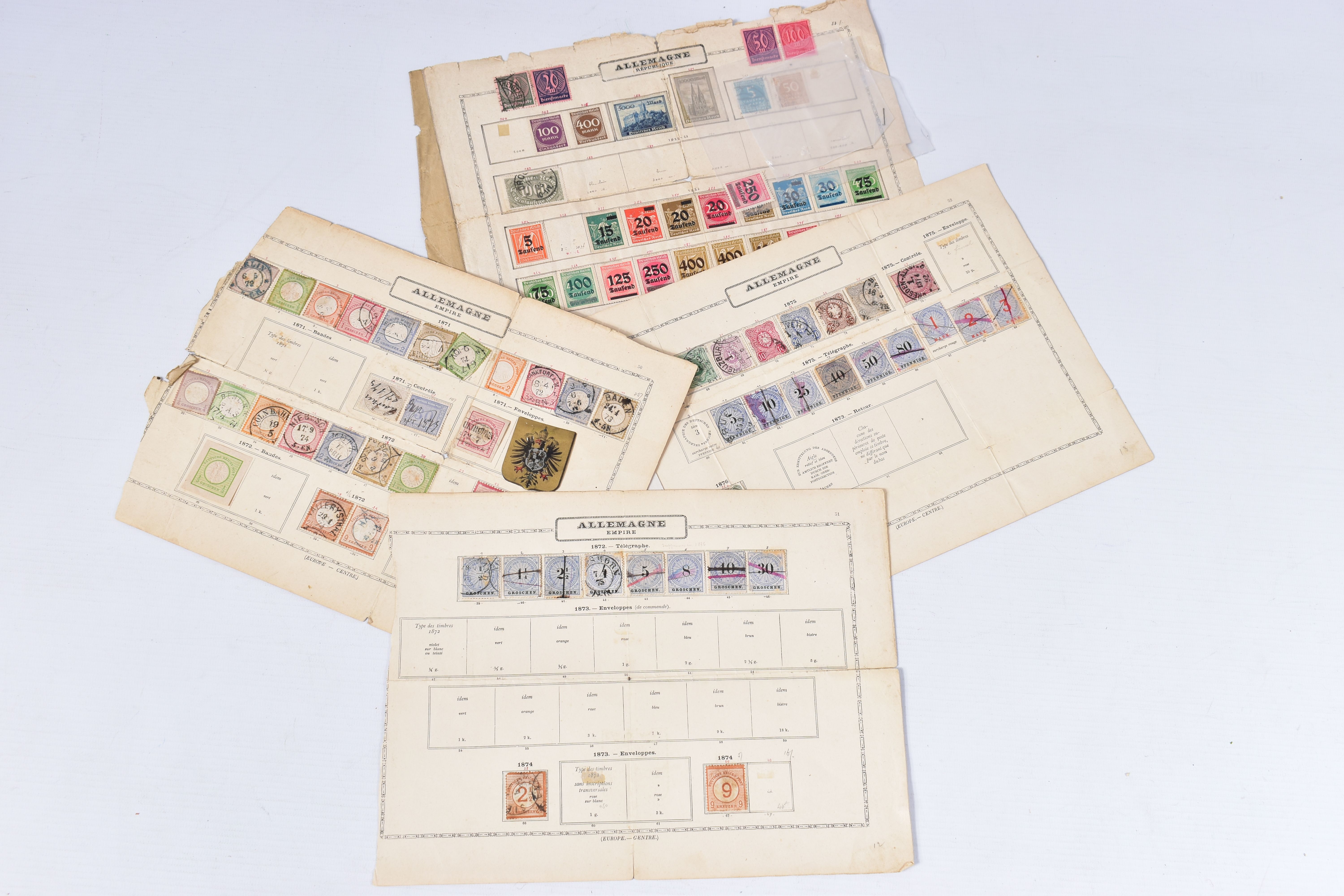 FOLDER OF OLD GERMAN STAMPS, on album pages from 1875 to 1920s, also note some revenues from the