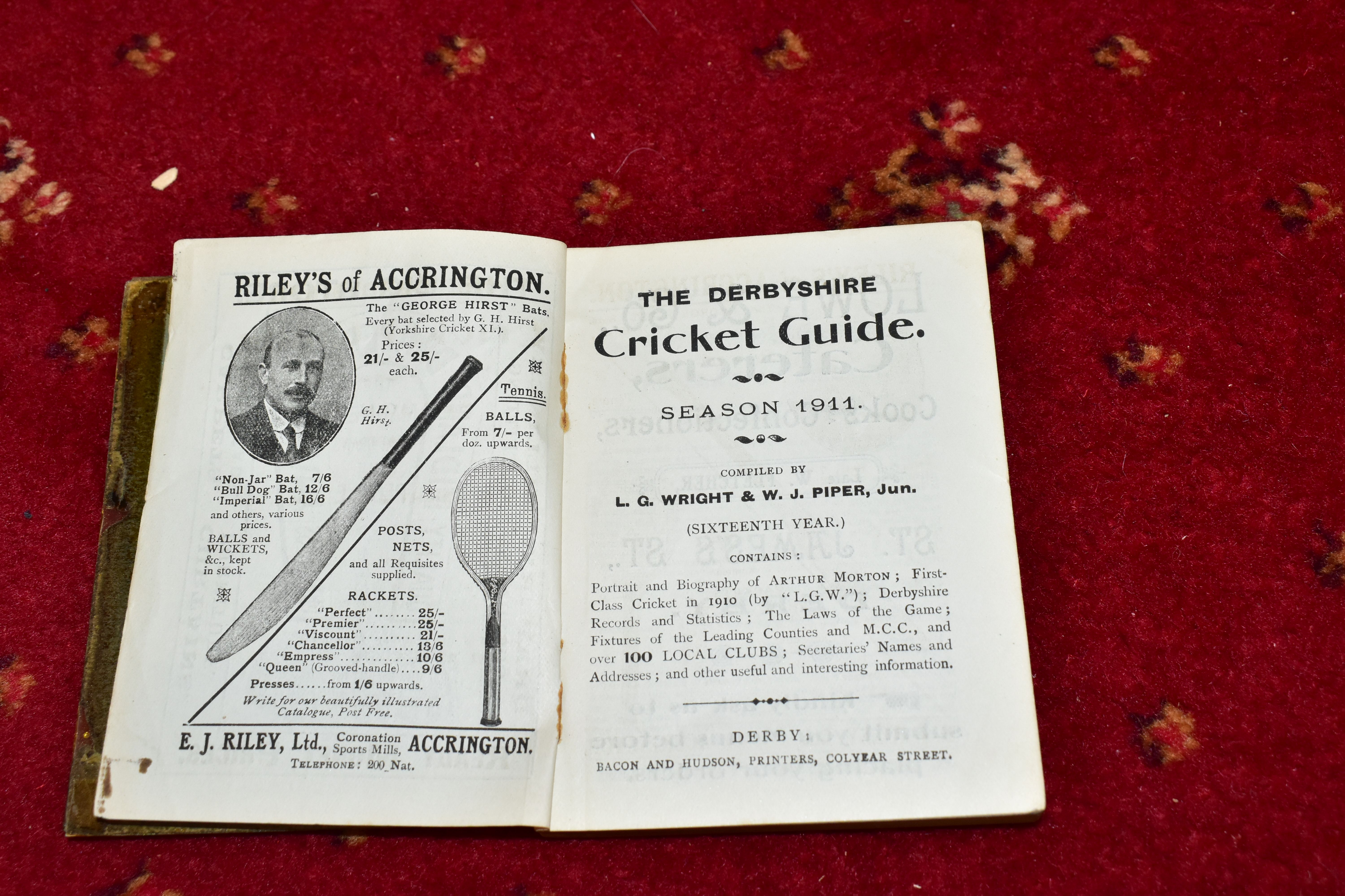 CRICKET - THE DERBYSHIRE CRICKET GUIDE 1911 for season 19th, compiled by L.G. Wright & W.J. Piper, - Image 3 of 4