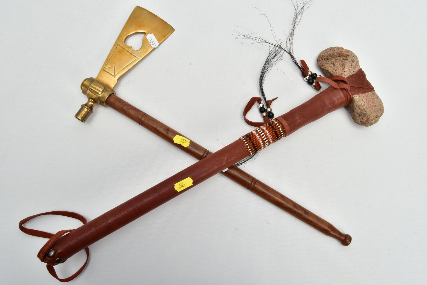 TWO SMALL REPLICA HAND WEAPONS IN THE STYLE OF NORTH AMERICAN TRIBAL, to include small hand axe - Image 2 of 5