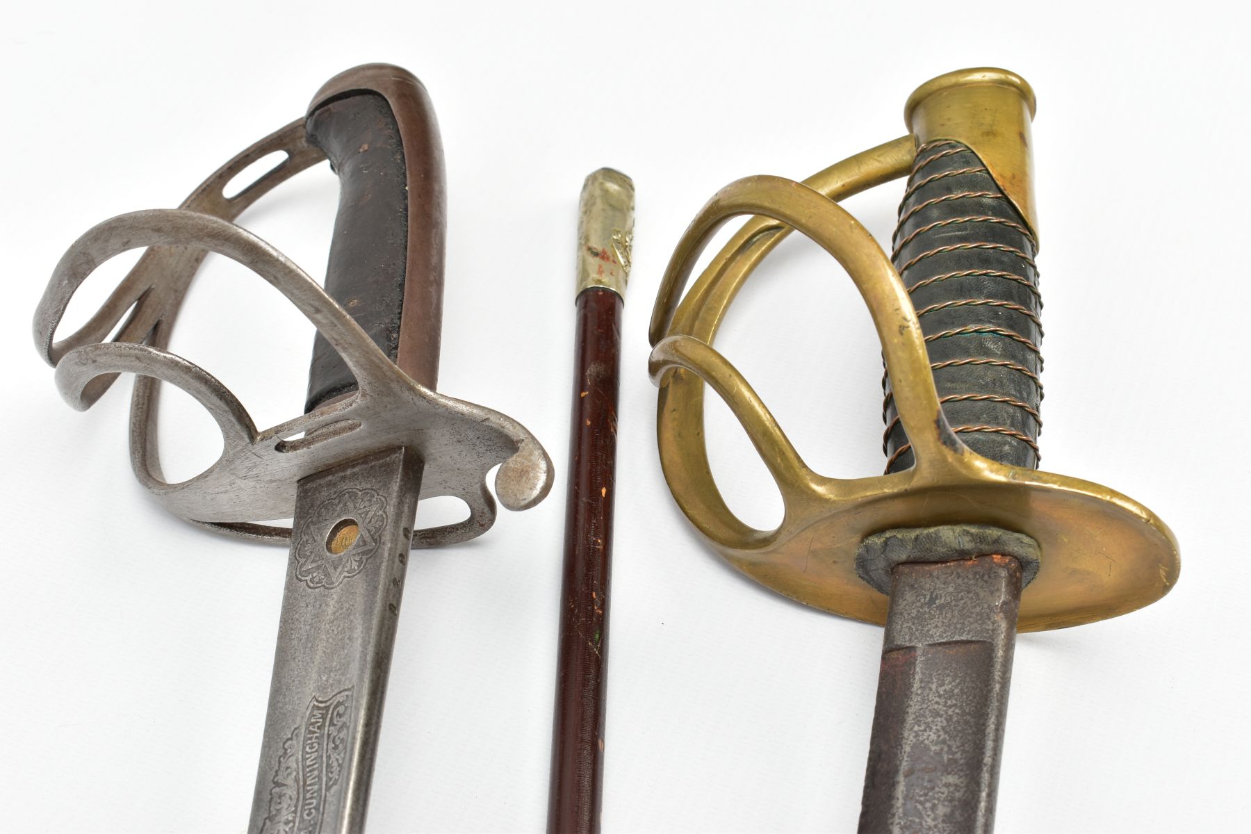 TWO MILITARY SWORDS AND OFFICERS SWAGGER STICK, a Royal Artillery officers sword by Henry - Image 3 of 21