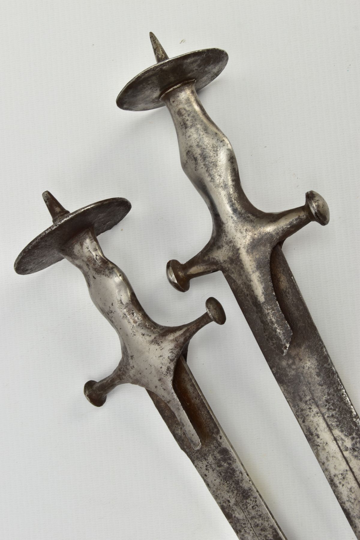 A PAIR OF TALWAR SWORDS, blade length approximately 70cm & 67cm, single fullered, no other - Image 4 of 10