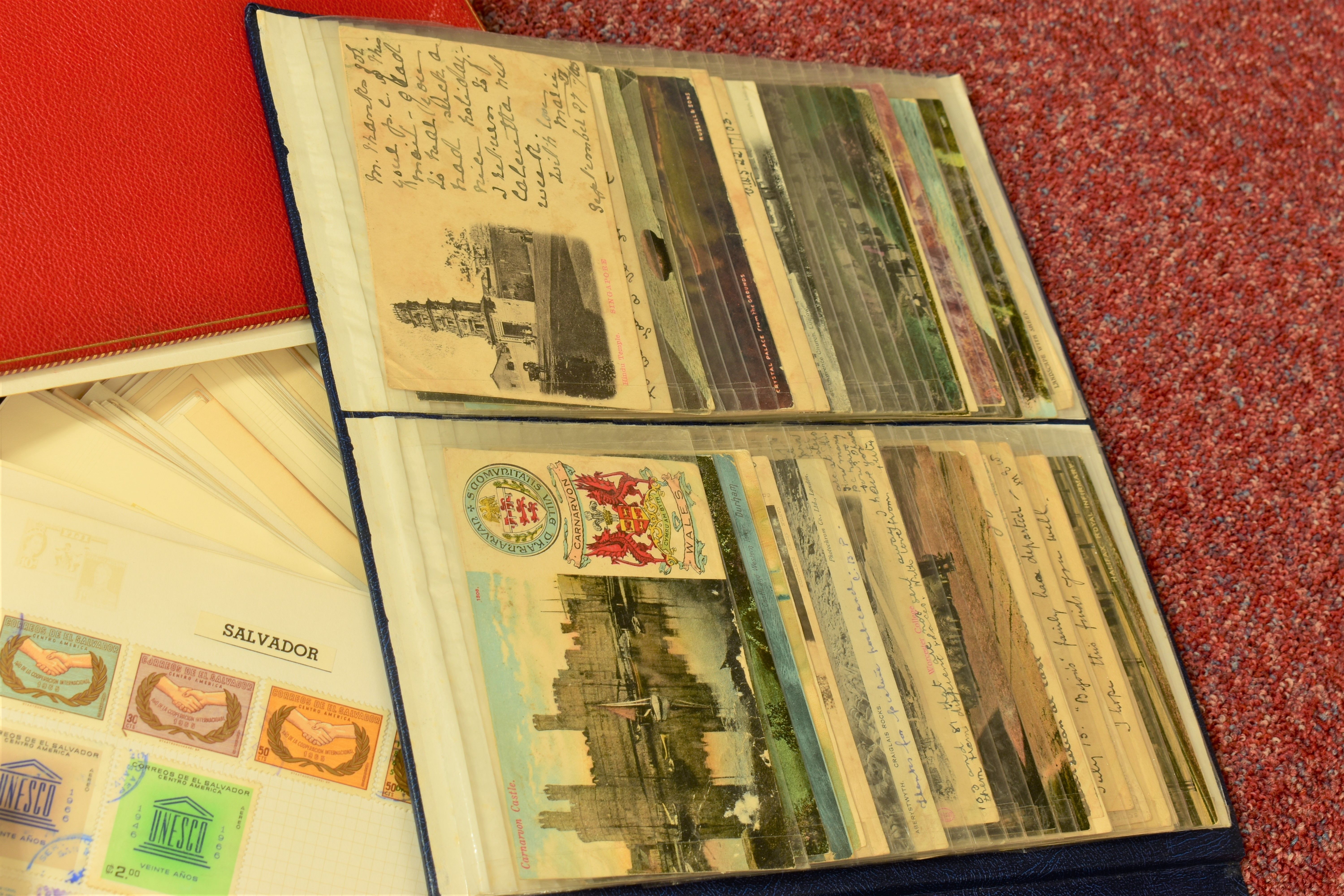 COLLECTION OF STAMPS ON QUANTITY OF PAGES, a small collection of early 20th C postcardsand an - Image 4 of 6