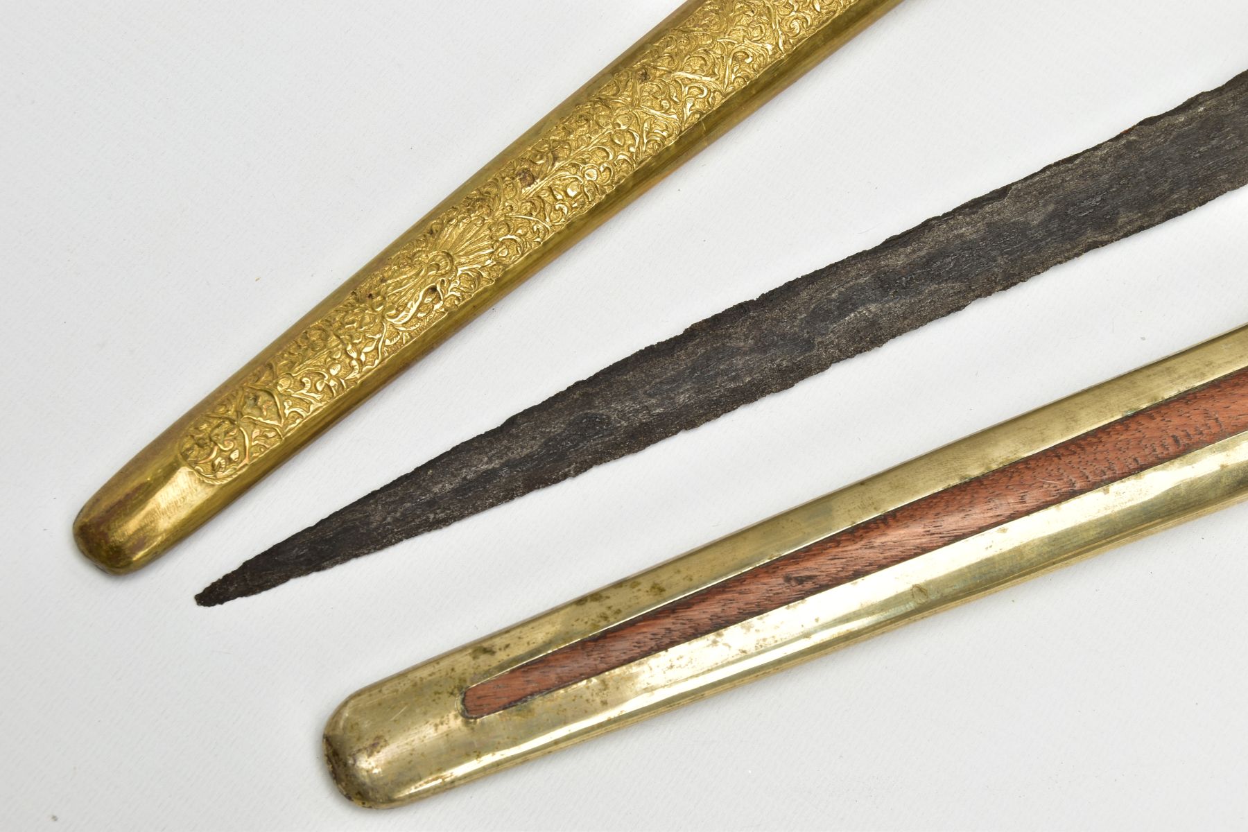 THREE MALAY/INDONESIAN KRIS DAGGERS, all straight blades(bilah), with age, the Bilah are rusted, the - Image 8 of 10