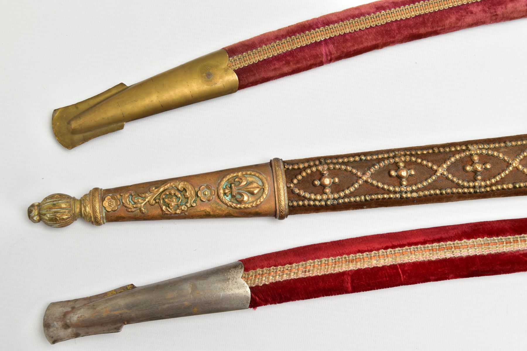 TWO ASIAN/INDIAN TOURIST STYLE CURVED SWORDS in wooden and suede scabbards, one id marked made in - Image 4 of 13