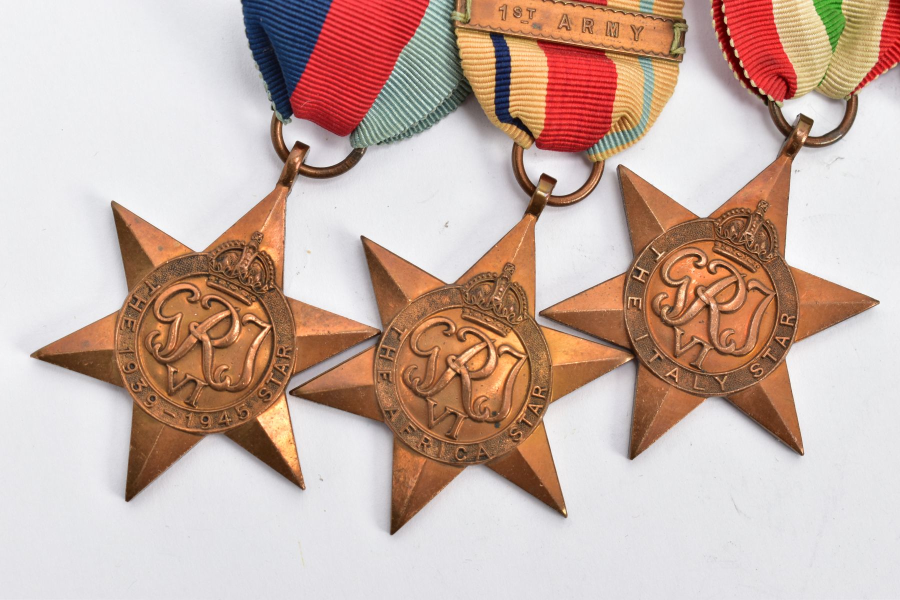 A GROUP OF SIX WORLD WAR TWO MEDALS, on a wearing Bar, to include 1939-45, Africa (1st Army Bar) - Image 3 of 5