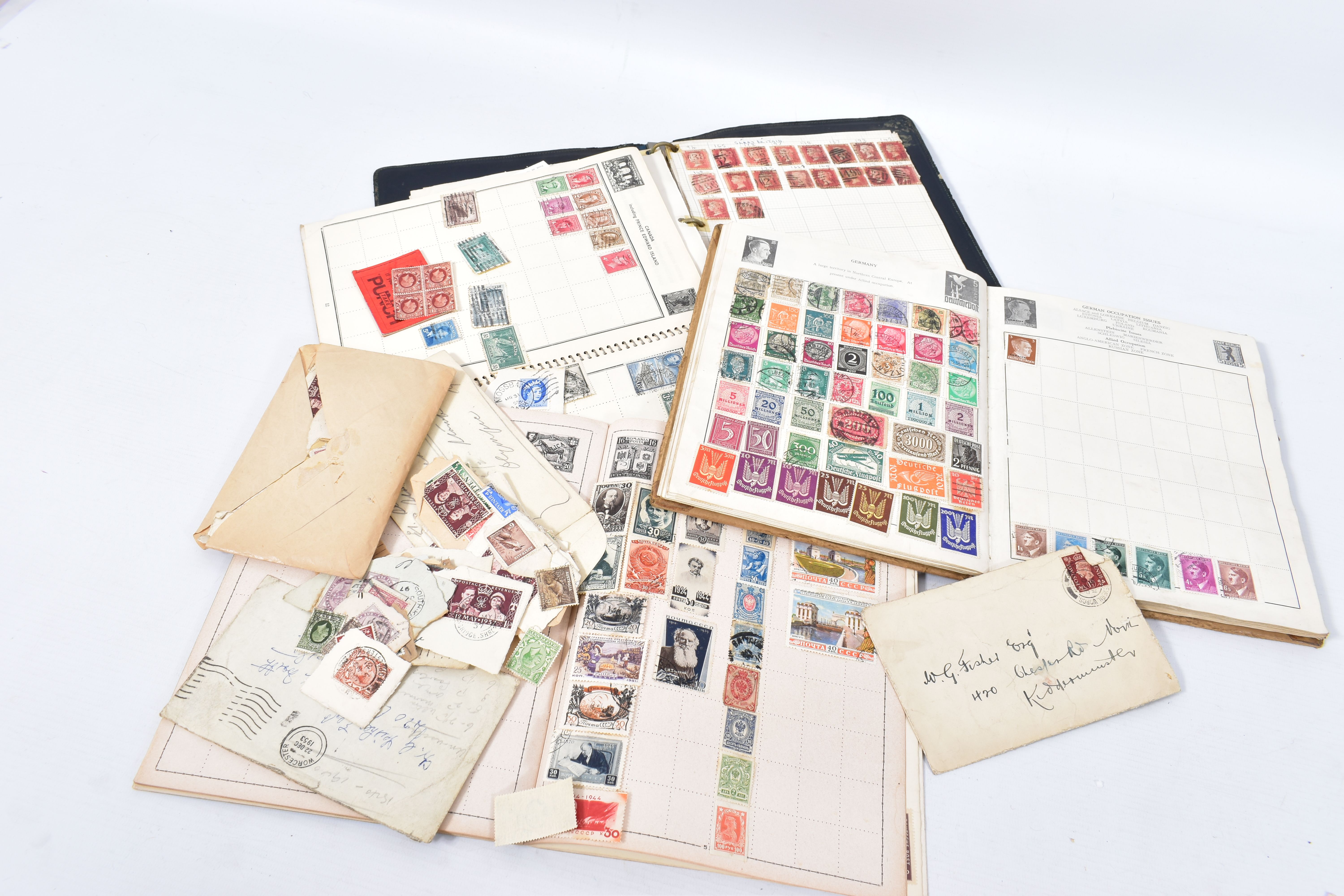 COLLECTION OF STAMPS IN FOUR JUNIOR TYPE ALBUMS AND ENVELOPES, we note GB 1935 silver jubilee 3s