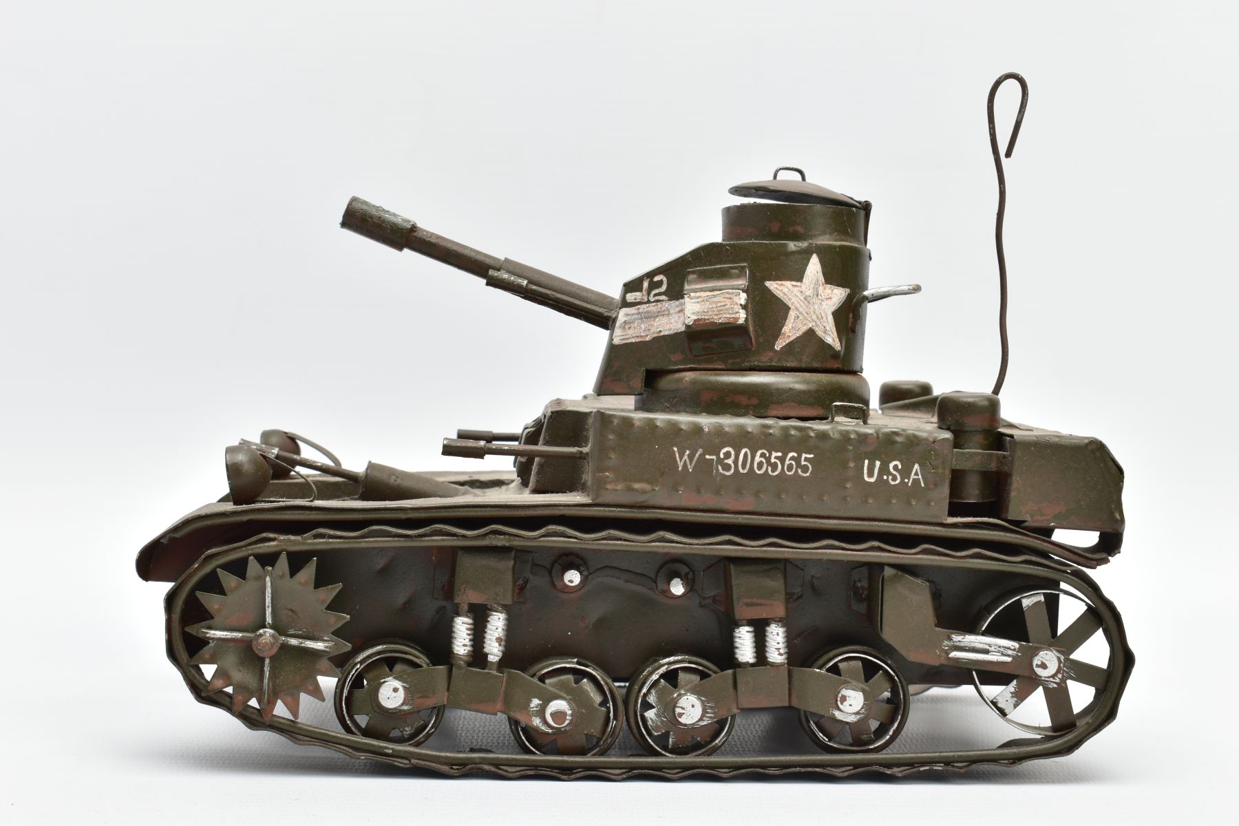 A SCRATCH HANDBUILT METAL MODEL, of a WWII period US Tank, in the style of an M3 Stuart tank, the - Image 5 of 7