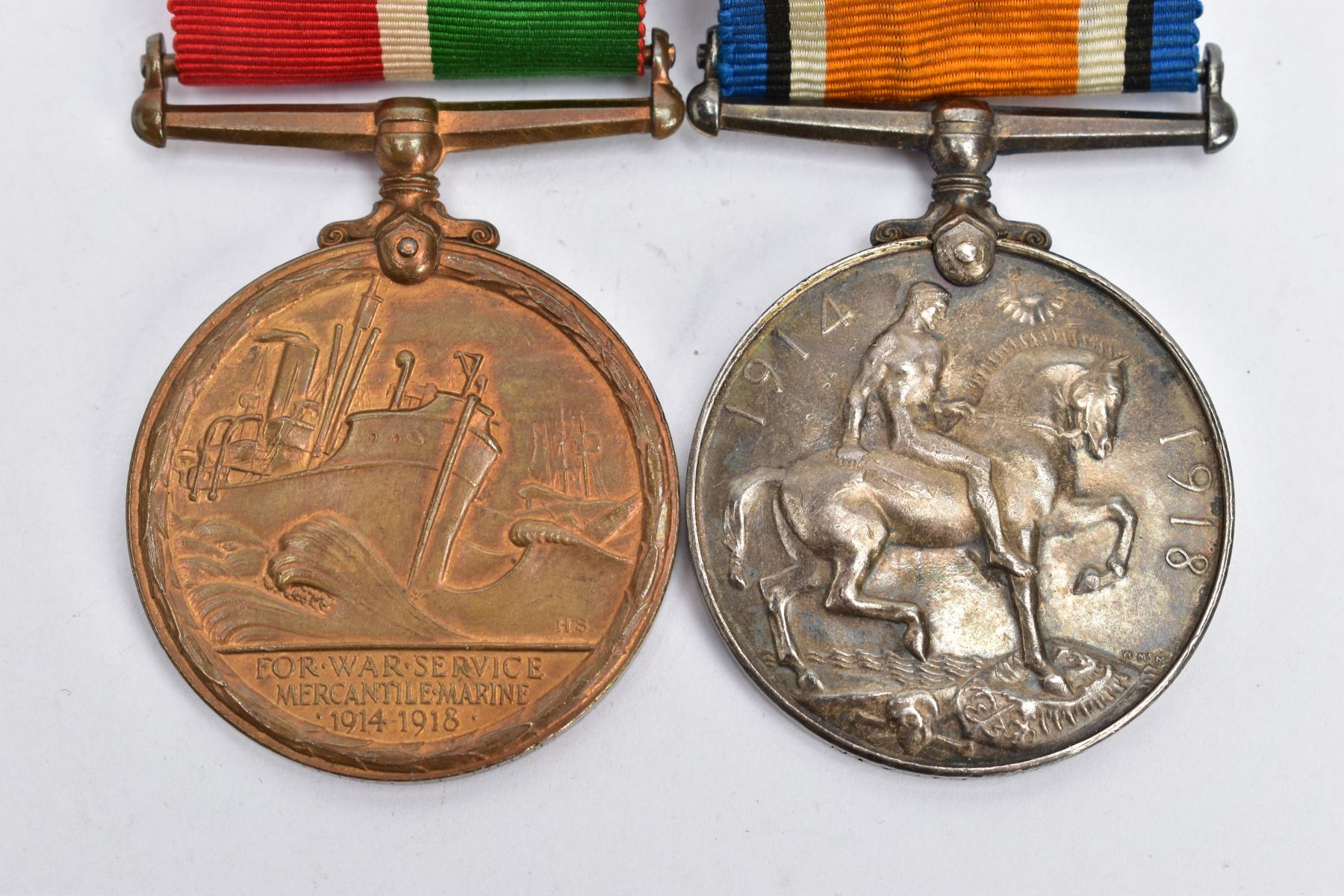 A MERCHANTILE MARINE WAR & BRITISH WAR MEDAL PAIR, on a wearing bar, named John P Cain, - Image 6 of 6