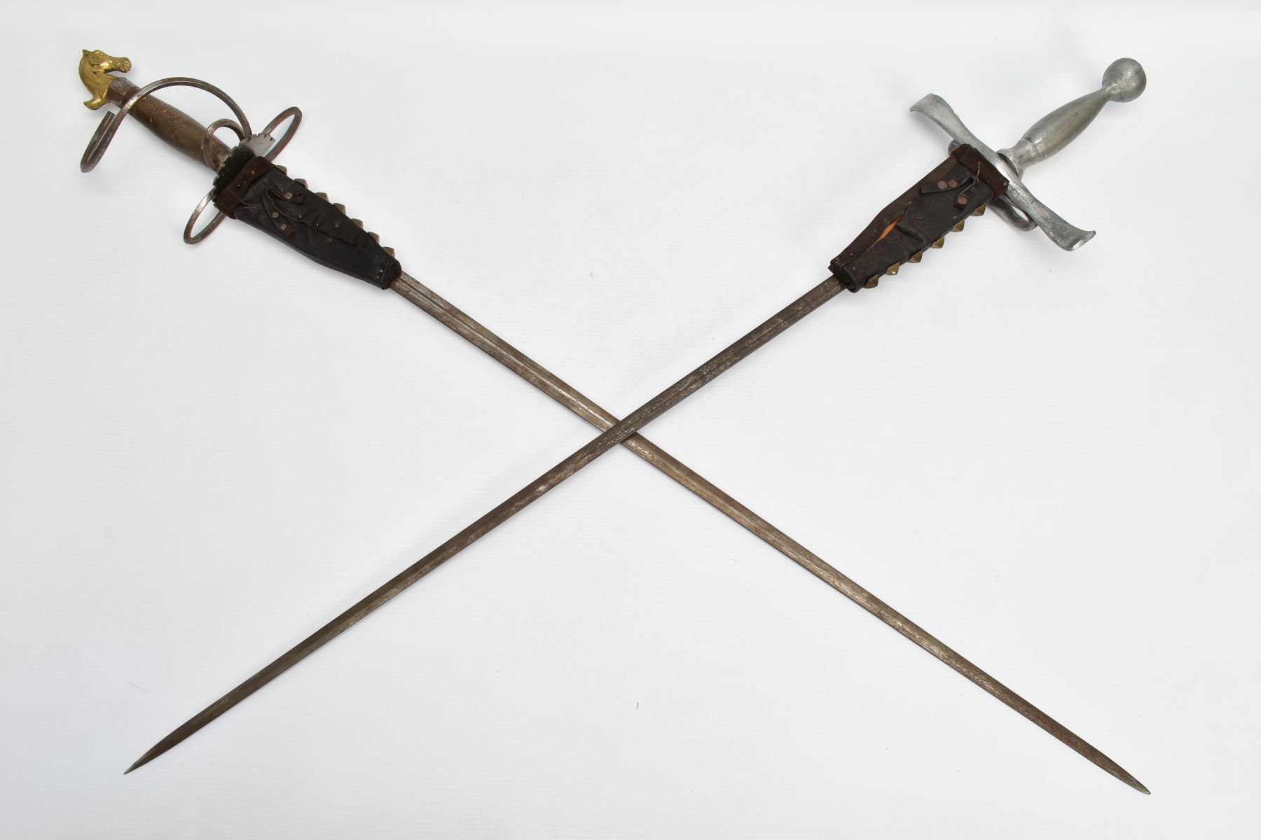 TWO MILITARY STYLE SWORDS, both appear to have been hand made in construction, narrow rapier style - Image 4 of 15