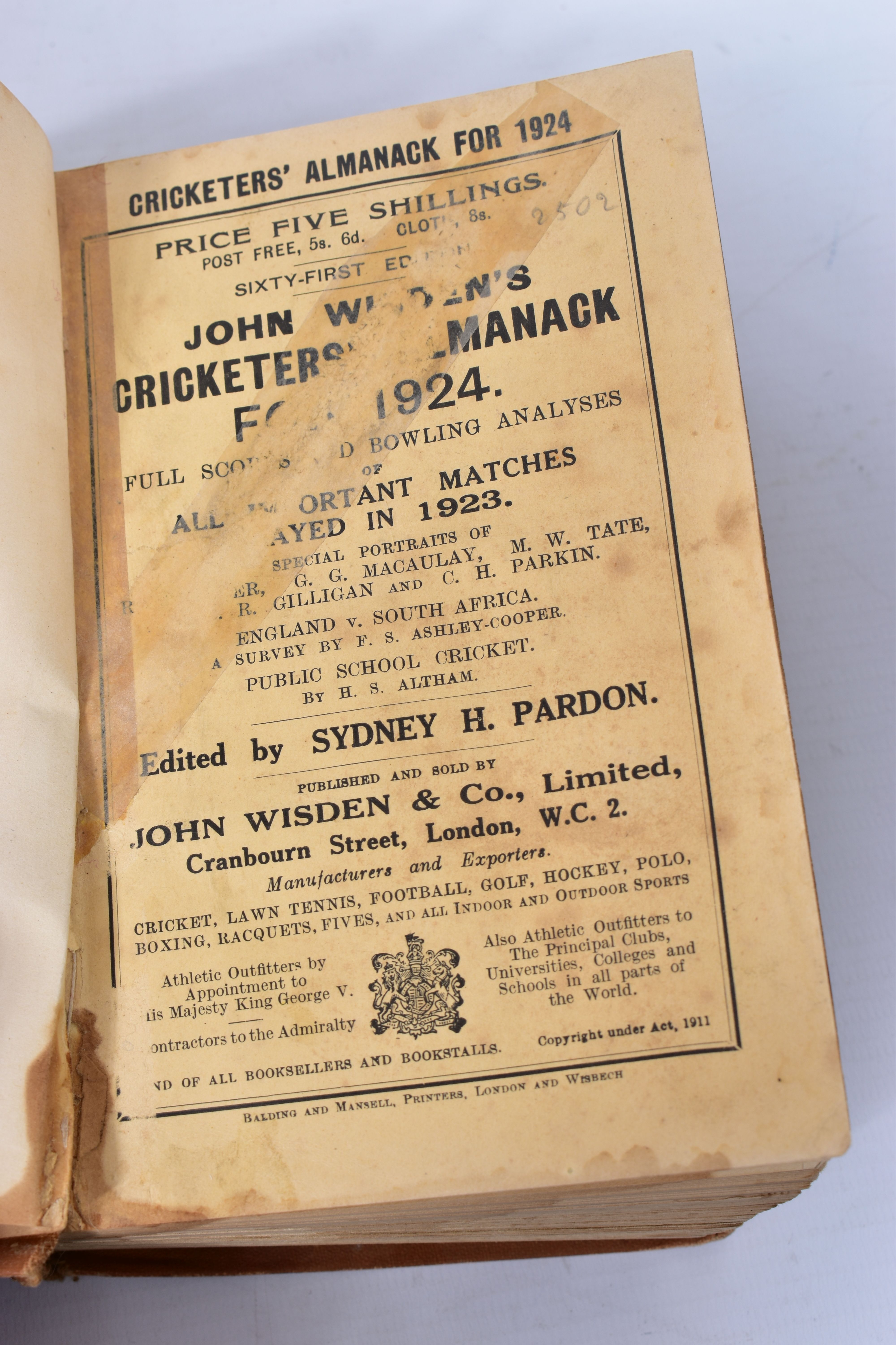 WISDEN; John Wisden's Cricketers' Almanack for 1924, 61st edition, brown hardcover board rebind of - Image 4 of 6