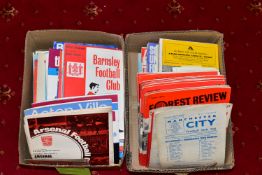 FOOTBALL PROGRAMMES, two boxes containing approximately 300 English Football League Programmes