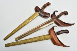 THREE MALAY/INDONESIAN KRIS DAGGERS, all straight blades(bilah), with age, the Bilah are rusted, the