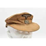 A THIRD REICH WORLD WAR TWO PERIOD SS TROPICAL FIELD CAP, in Sand with correct Deaths Head Skull and