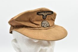 A THIRD REICH WORLD WAR TWO PERIOD SS TROPICAL FIELD CAP, in Sand with correct Deaths Head Skull and