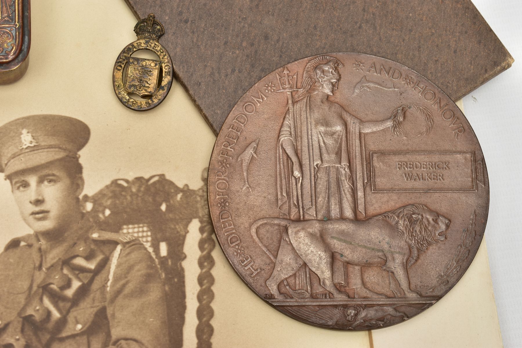 A WORLD WAR ONE ARCHIVE OF MEDALS, DEATH PLAQUE, PHOTOS, etc to include, WWI Victory Medal named - Image 5 of 16