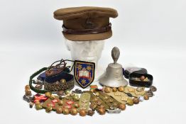 LARGE BOX CONTAINING, a number of Military buttons, cap badges cloth Insignia, mostly relating to