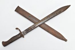 A WWI ERA IMPERIAL GERMAN ARMY SAWBACK BAYONET, by V.C. Schilling Suhl, the blade and scabbard are