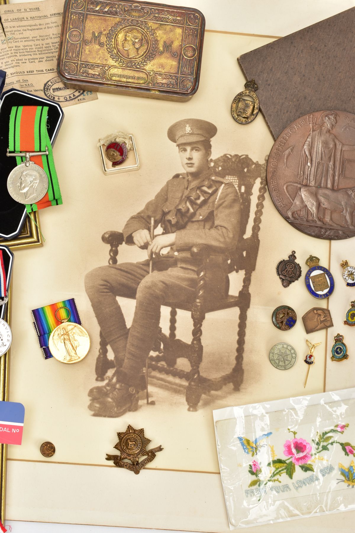 A WORLD WAR ONE ARCHIVE OF MEDALS, DEATH PLAQUE, PHOTOS, etc to include, WWI Victory Medal named - Image 2 of 16