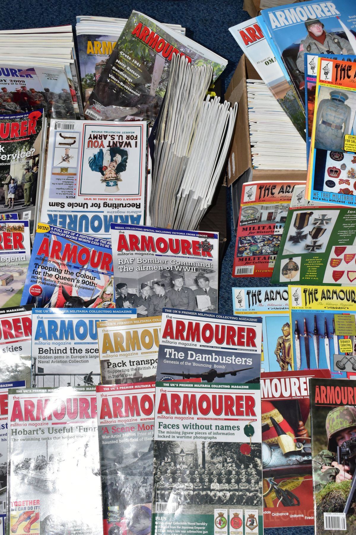 TWO LARGE BOXES OF THE ARMOURER MAGAZINE, to include well over one hundred issues of this popular